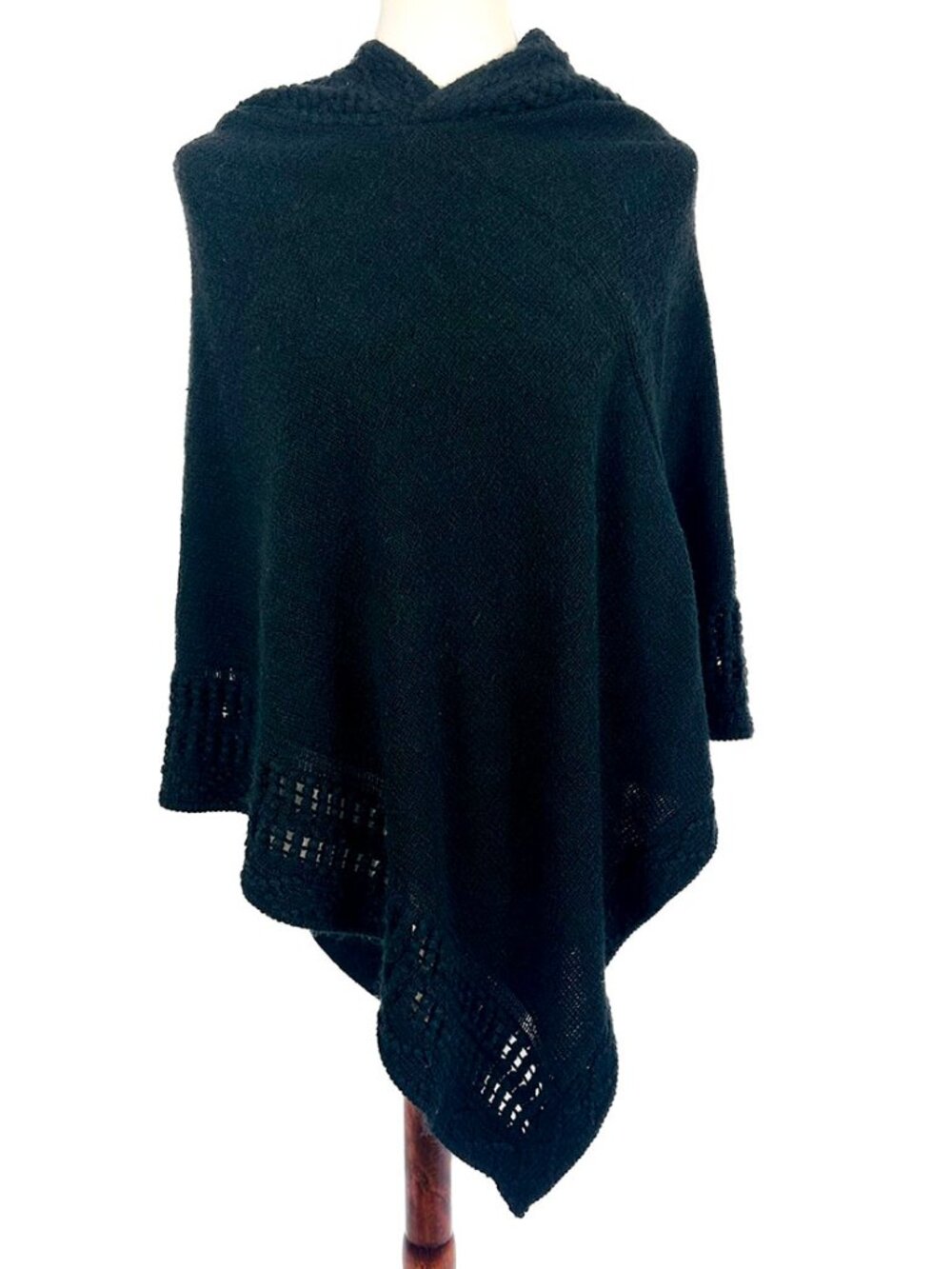 STEVE MADDEN Open Knit Hooded Poncho Black